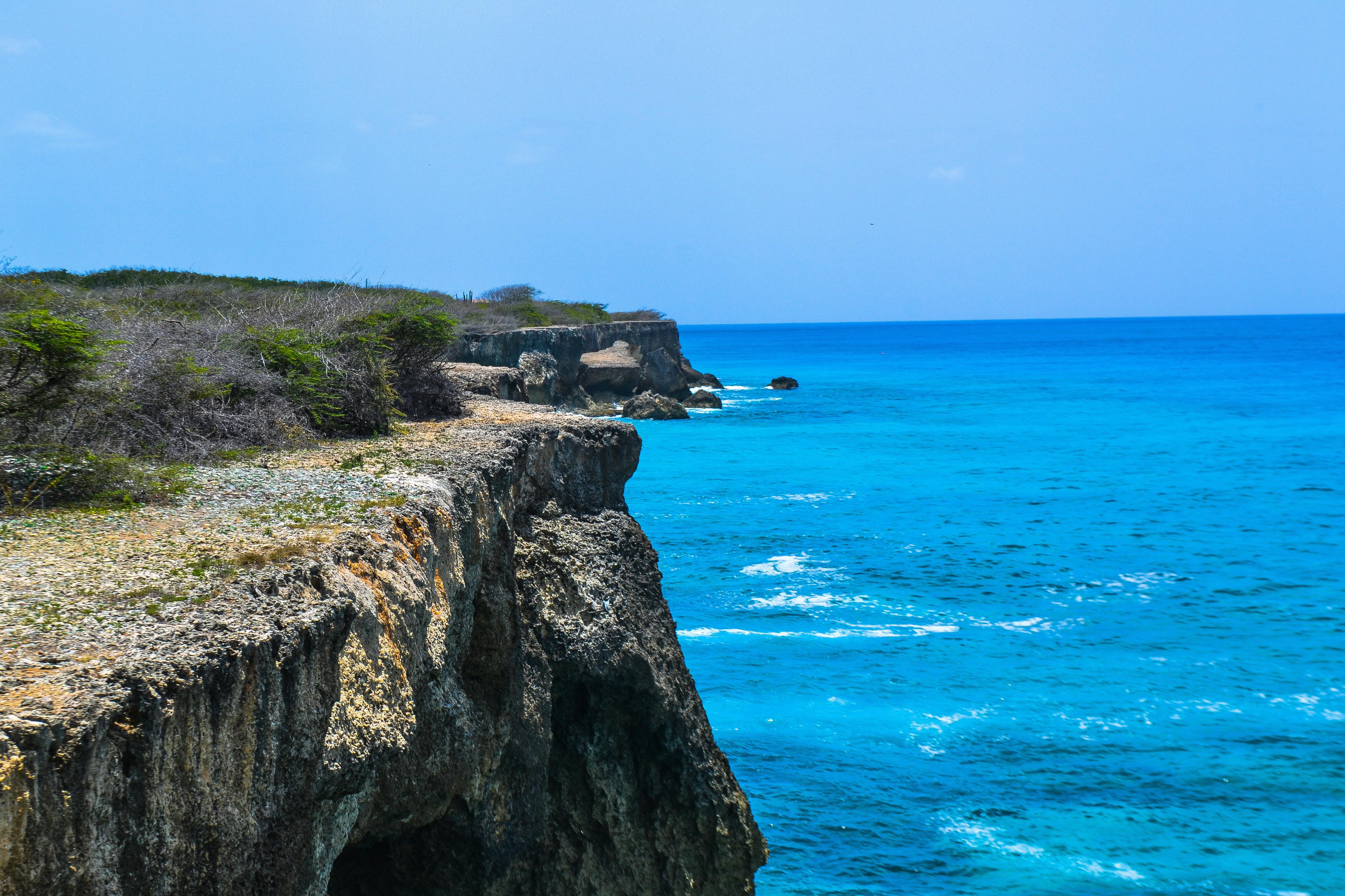 Caribbean coastline cliff overlooking blue ocean